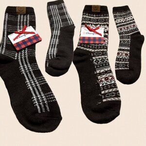 Dearfoams Brown Print & Fair Isle Logo Ribbed Trim Stretch Boot Socks-2 Pairs